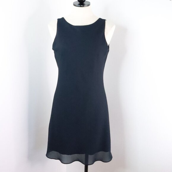 Vintage Alyn Paige Women's 7/8 Y2K Navy Blue Chiffon Sleeveless Dress w/ Sash - Picture 2 of 9